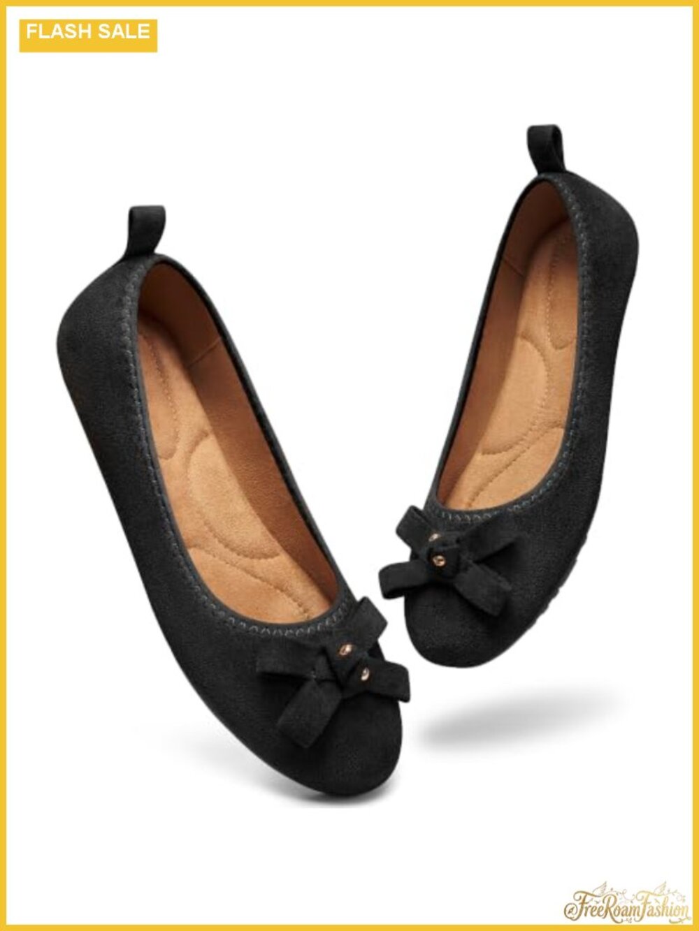 Women's Foldable Ballet Flats Cushioned Round Toe Slip-On Shoes